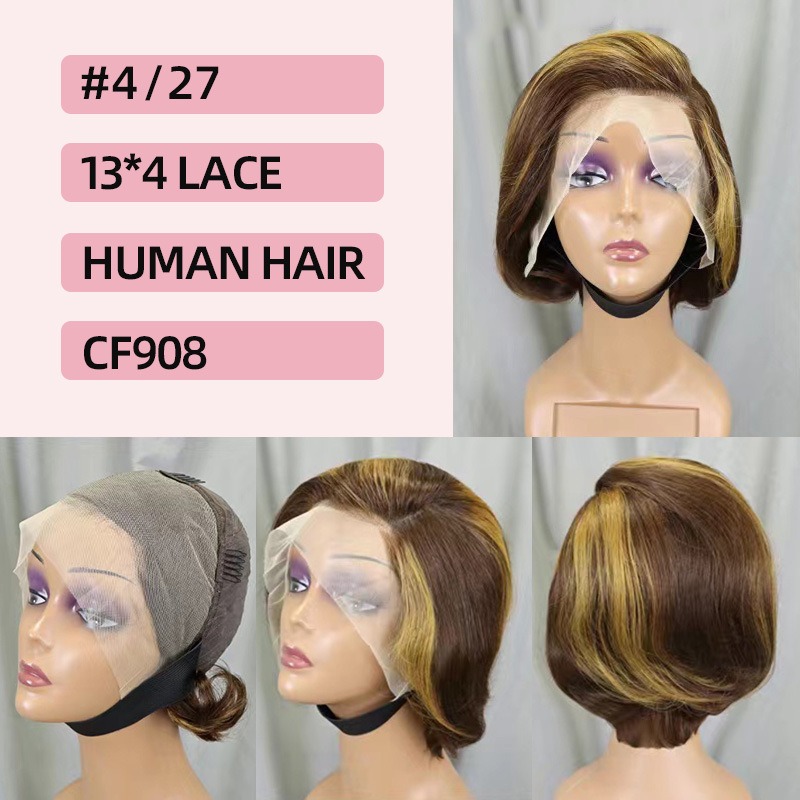 Elevate your style with a touch of AF chic using our short hair full frontal lace wig, meticulously crafted from high-quality human hair for a trendy and contemporary look